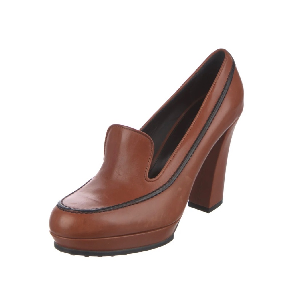 Tod's SZ 37  brown with black trim Leather Pumps Brown Round-Toes Block Heels